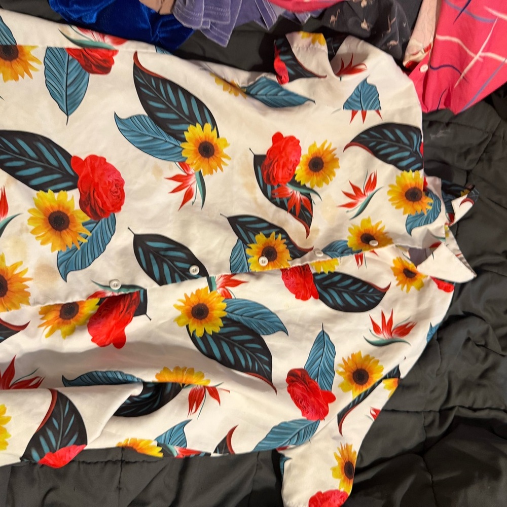 SHEIN Floral Casual Button Down Shirt - White, Red, Yellow, Blue